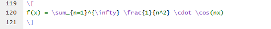 latex formula typed in the code editor