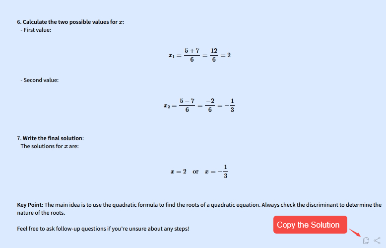 Click the "copy" icon and export GoMim's math solution to Overleaf.