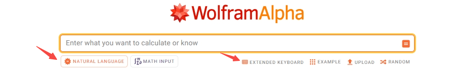 WolframAlpha's text-based input interface enables precise symbolic/natural language queries for advanced AI math computation.