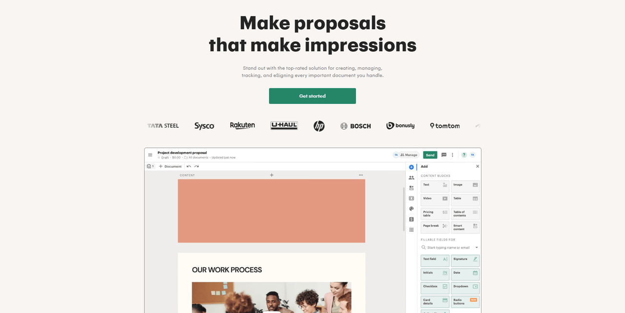 The homepage of PandaDoc.