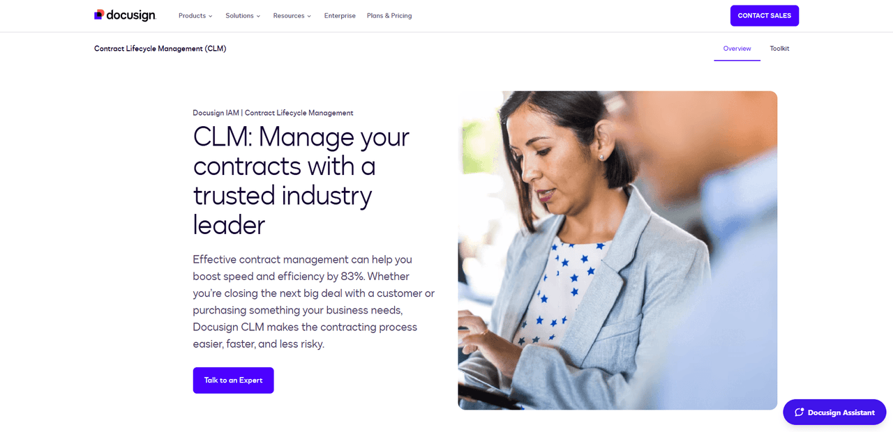 The homepage of DocuSign CLM.