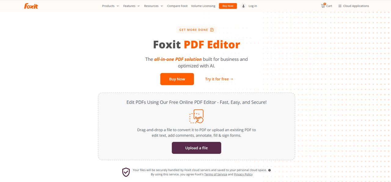 The homepage of Foxit PDF Editor.