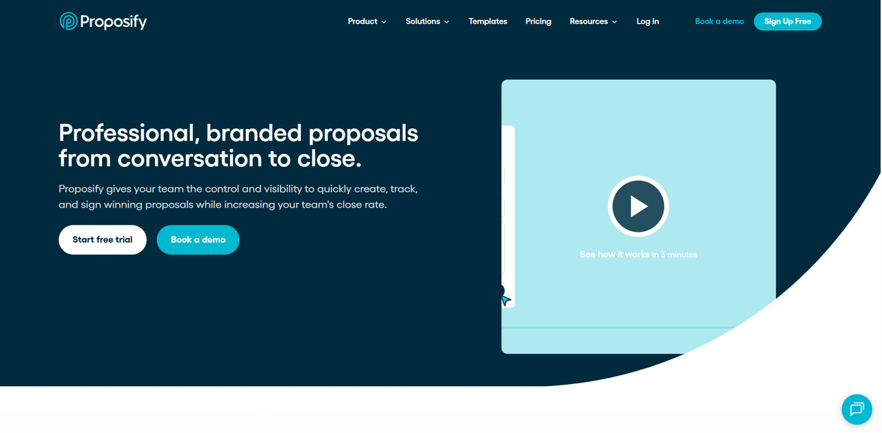 The homepage of Proposify.