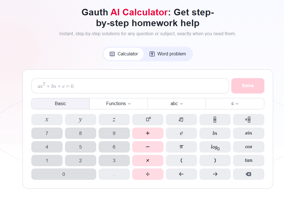 Diagram showing Gauth AI's bulit-in calculator.