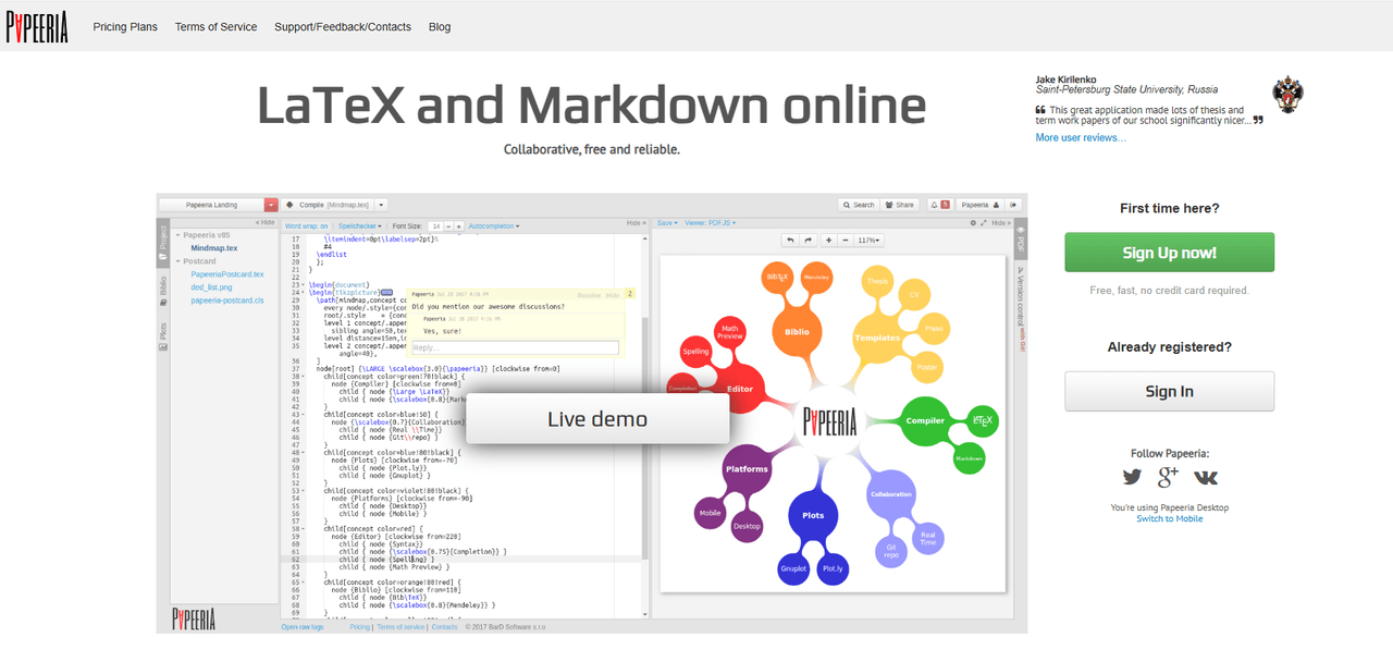 The homepage of Papeeria.
