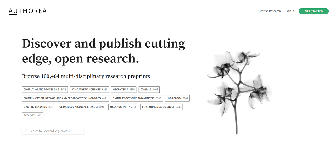 The homepage of Authorea.