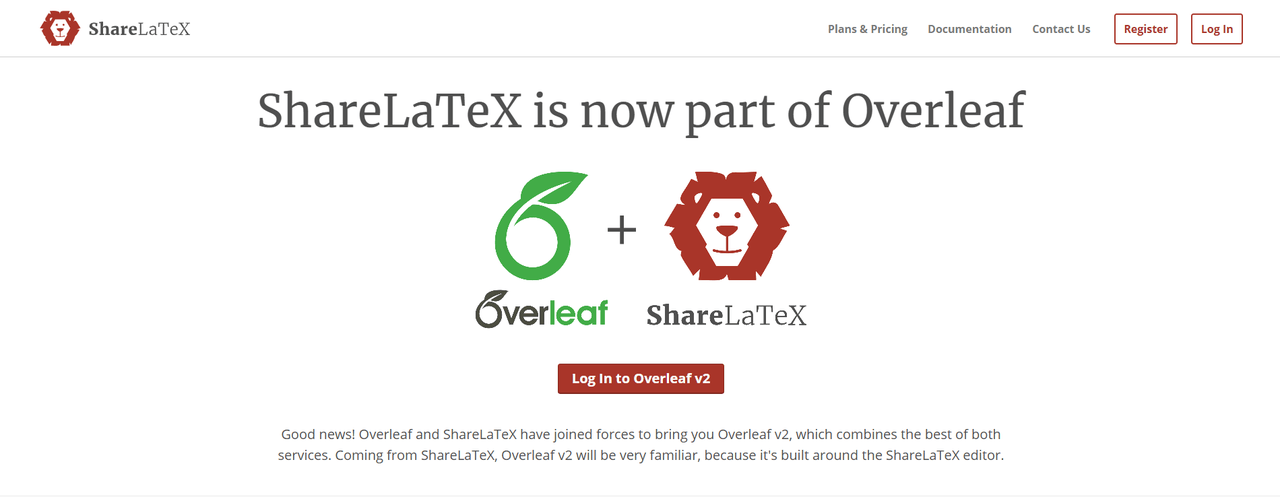 The homepage of ShareLatex.