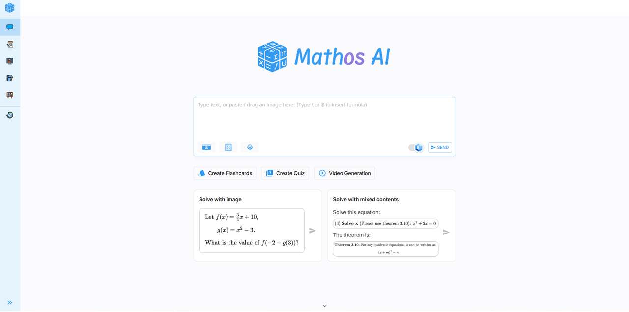 A display of the AI Math Solver Mathos AI's user interface.