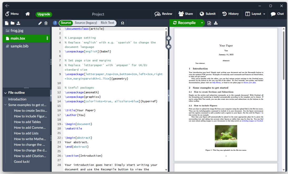 Editing interface of Overleaf