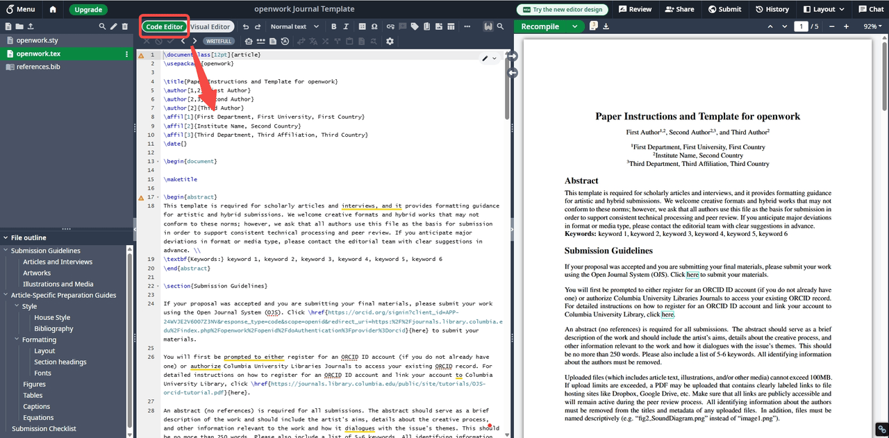  Editing the LaTeX code