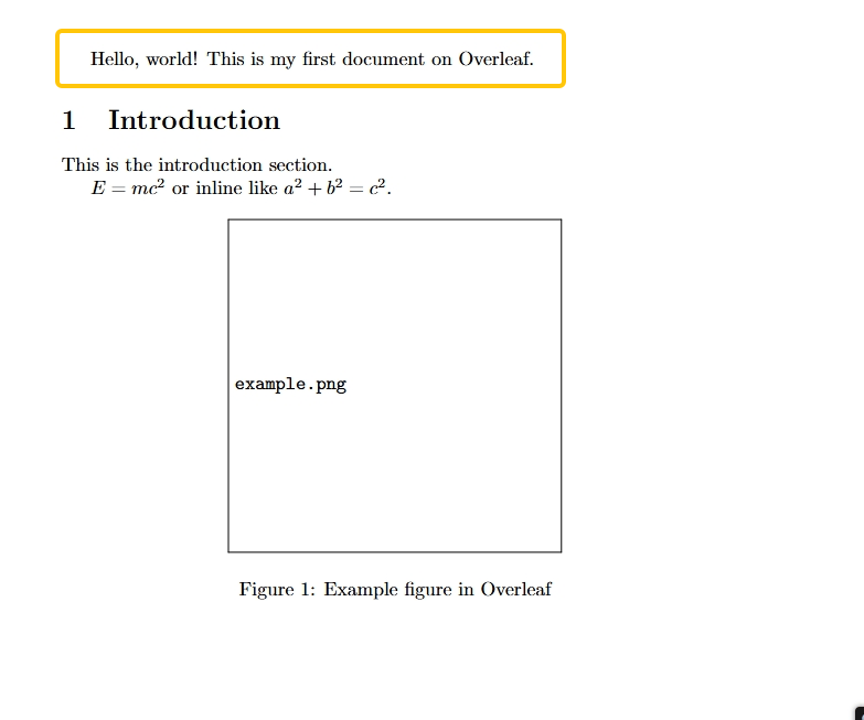 The demonstration image shows the rendering result of basic structure of Latex document.