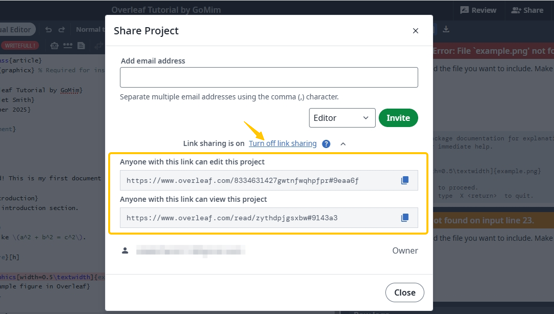 The demonstration image of "link sharing" interface.