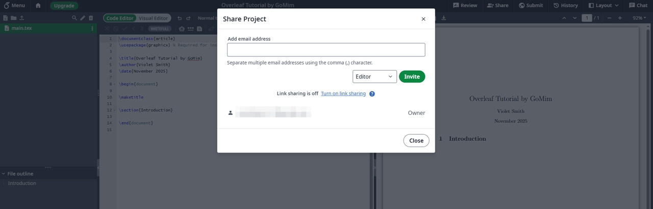 Introduction to main features' buttons-projects sharing.