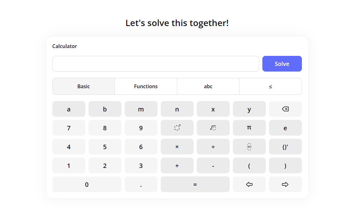 Nerd AI's basic math calculator interface for simple arithmetic and elementary algebra, designed for quick computations.
