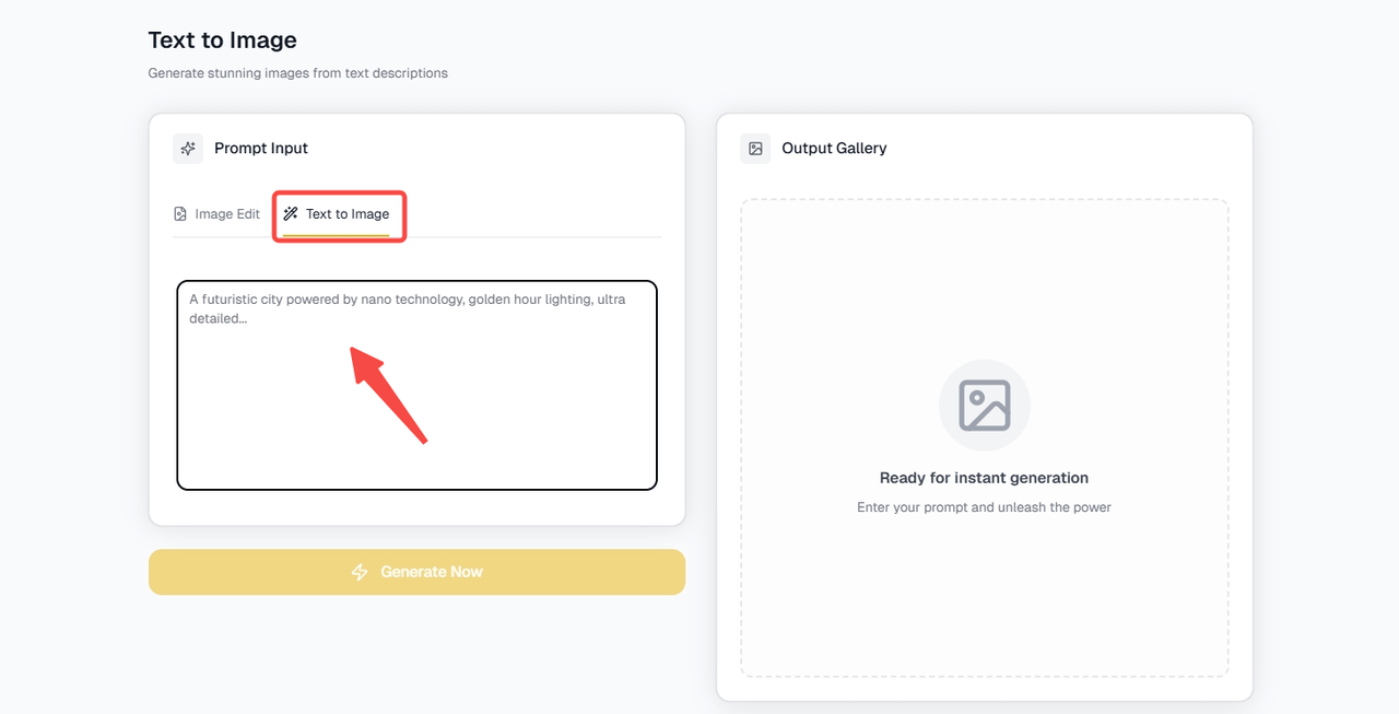 Explanation: how to input a text prompt to create an image using Nano Banana.