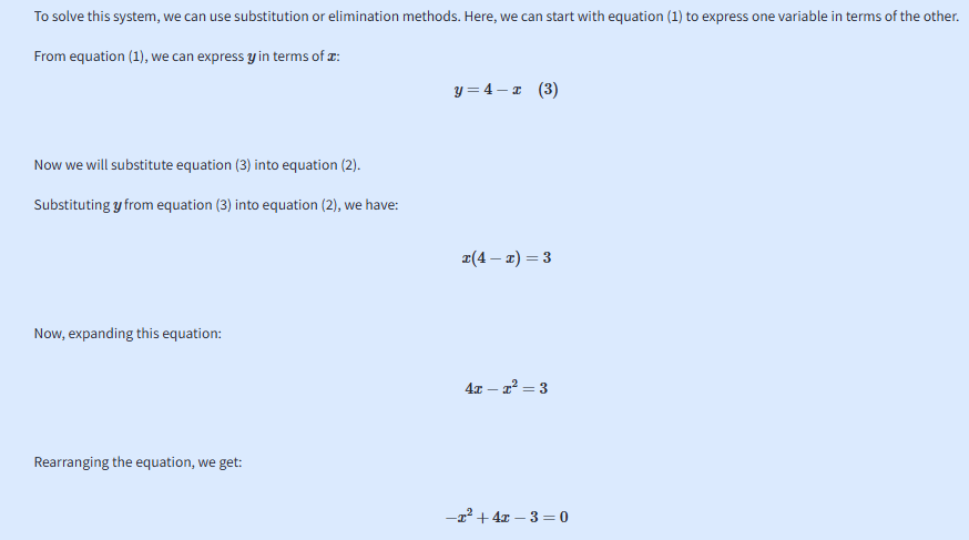 Step-by-step solution breakdown using GoMim, guiding through substitution or elimination.
