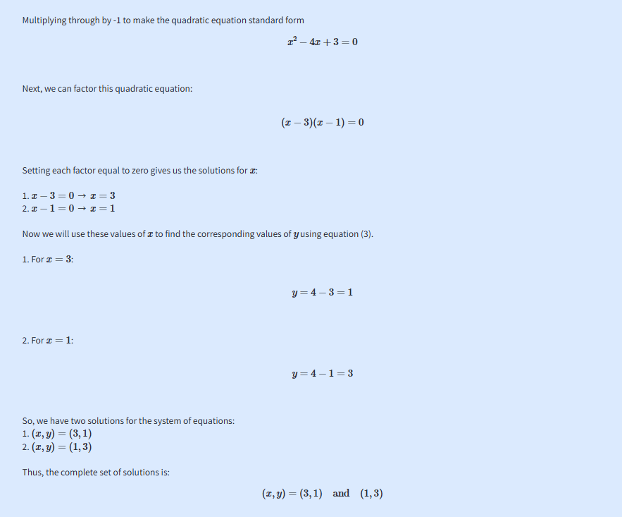 Step-by-step solution breakdown using GoMim, guiding through substitution or elimination.