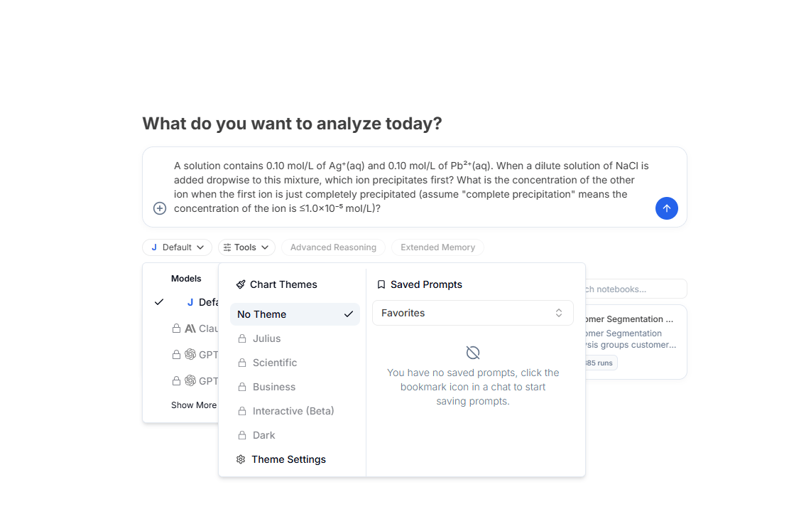Julius AI Chemistry Solver: Analyzes precipitation problems using reaction logic.