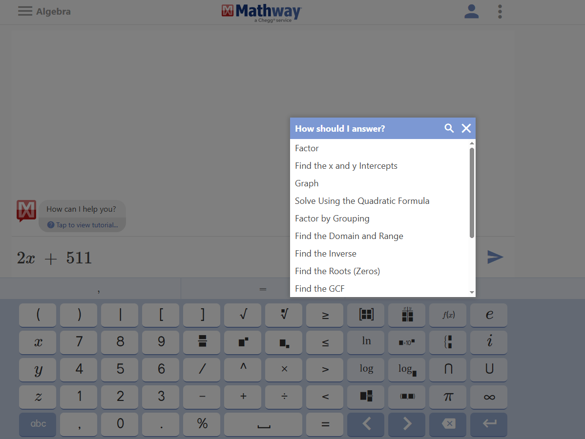 Mathway interface showing that if you input a problem with a typo, it'll often throw an error instead of asking for clarification.
