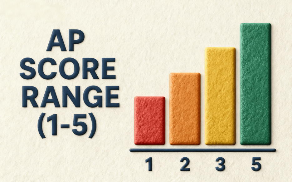 Bar graph displaying AP exam score range (1–5), visualizing how scores indicate college readiness for students.